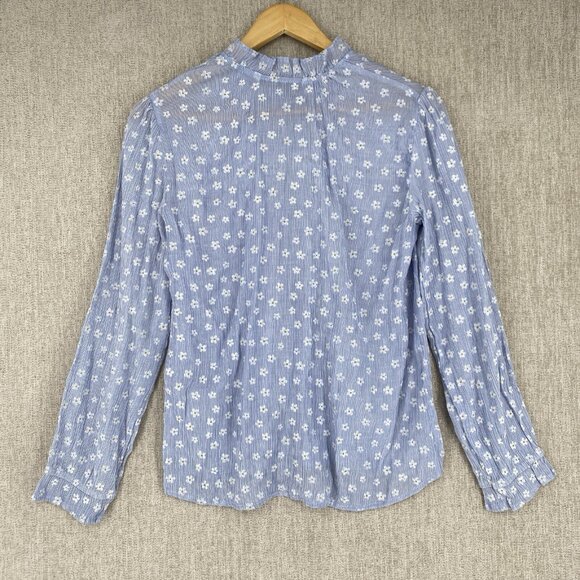 Zara Top Womens Small Blue Floral Blouse Ruffle Cuff Neck Blouse Cut‎ Out - Picture 3 of 11